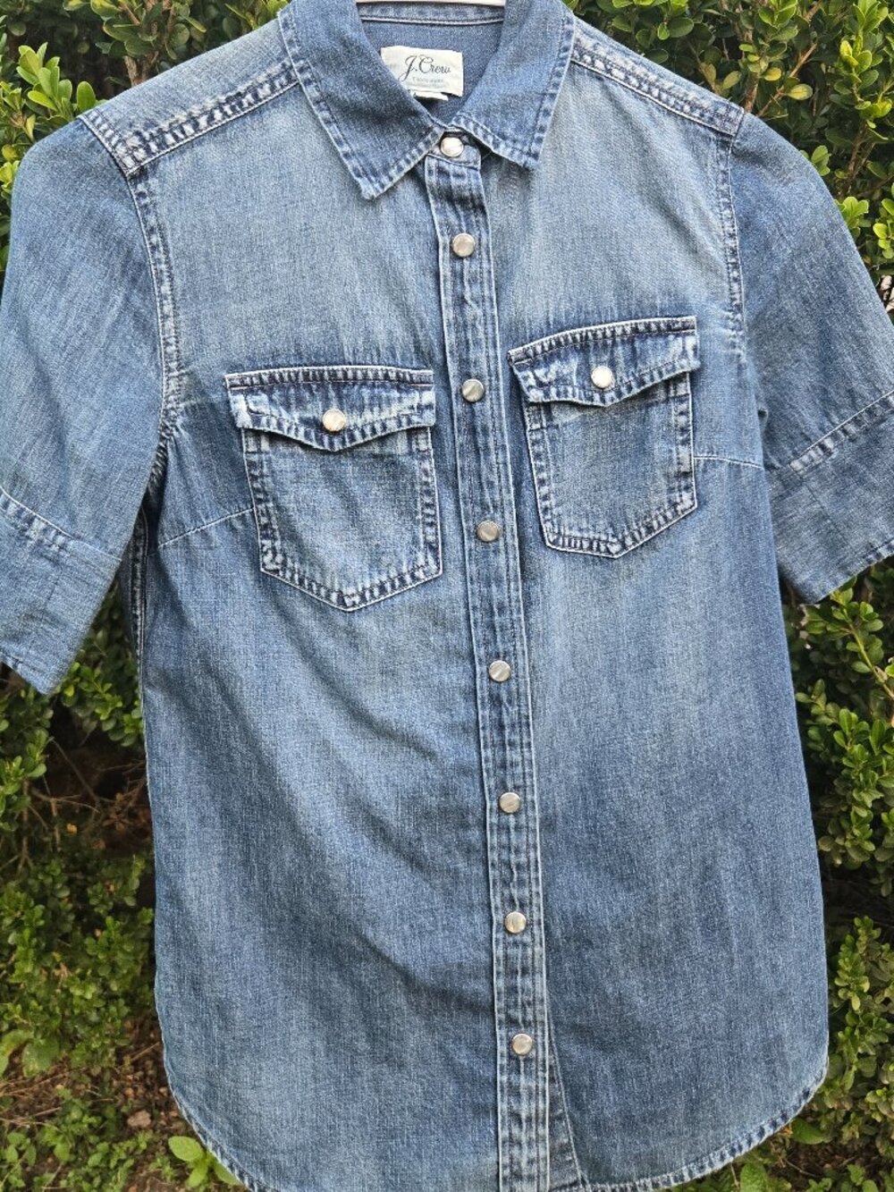 J. CREW Denim Button Down Short-Sleeve Top 00P